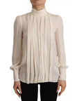 Dolce & Gabbana Off White Silk Long Sleeve Turtle Neck Top