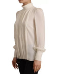 Dolce & Gabbana Off White Silk Long Sleeve Turtle Neck Top