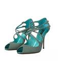 Dolce & Gabbana Blue Glittered Strappy Heels Sandals Shoes