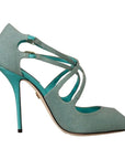 Dolce & Gabbana Blue Glittered Strappy Heels Sandals Shoes