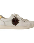 Dolce & Gabbana White Leather Heart Low Top Casual Sneakers Shoes