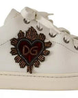 Dolce & Gabbana White Leather Heart Low Top Casual Sneakers Shoes