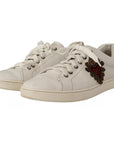 Dolce & Gabbana White Leather Heart Low Top Casual Sneakers Shoes