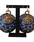 Dolce & Gabbana Gold Brass Blue Christmas Ball Crystal Hook Jewelry Earrings