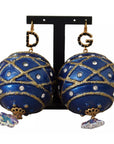 Dolce & Gabbana Gold Brass Blue Christmas Ball Crystal Hook Jewelry Earrings