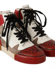 Dolce & Gabbana Red White Beige Leather High Tops Sneakers Shoes