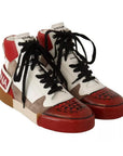 Dolce & Gabbana Red White Beige Leather High Tops Sneakers Shoes