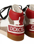 Dolce & Gabbana Red White Beige Leather High Tops Sneakers Shoes