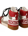 Dolce & Gabbana Red White Beige Leather High Tops Sneakers Shoes