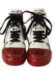 Dolce & Gabbana Red White Beige Leather High Tops Sneakers Shoes