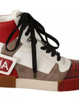 Dolce & Gabbana Red White Beige Leather High Tops Sneakers Shoes