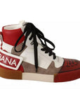 Dolce & Gabbana Red White Beige Leather High Tops Sneakers Shoes