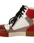 Dolce & Gabbana Red White Beige Leather High Tops Sneakers Shoes