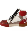 Dolce & Gabbana Red White Beige Leather High Tops Sneakers Shoes