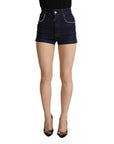 Dolce & Gabbana Dark Blue Embellished Denim Hot Pants Shorts