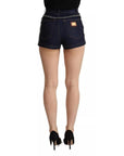 Dolce & Gabbana Dark Blue Embellished Denim Hot Pants Shorts