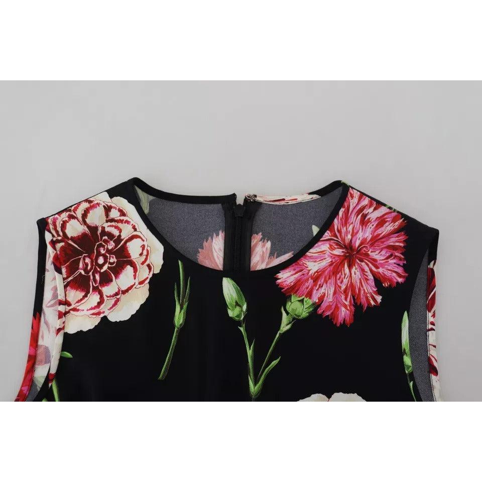 Dolce & Gabbana Black Floral Sleeveless Tank Top Silk Blouse