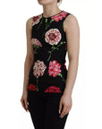 Dolce & Gabbana Black Floral Sleeveless Tank Top Silk Blouse