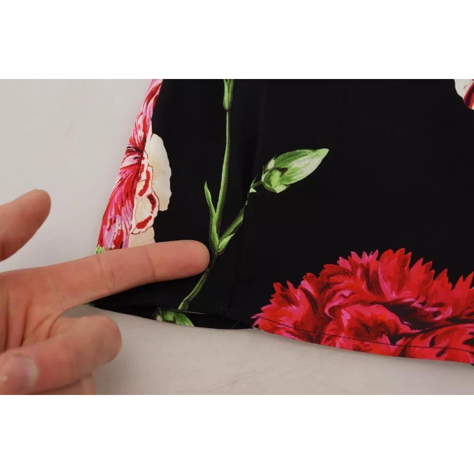 Dolce & Gabbana Black Floral Sleeveless Tank Top Silk Blouse