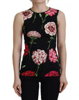 Dolce & Gabbana Black Floral Sleeveless Tank Top Silk Blouse