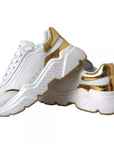 Dolce & Gabbana White Gold DAYMASTER Leather Sneakers Men Shoes