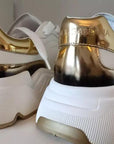 Dolce & Gabbana White Gold DAYMASTER Leather Sneakers Men Shoes