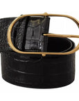 Dolce & Gabbana Black Wide Embossed Leather Gold Metal Buckle Belt