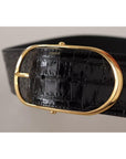 Dolce & Gabbana Black Wide Embossed Leather Gold Metal Buckle Belt