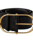 Dolce & Gabbana Black Wide Embossed Leather Gold Metal Buckle Belt