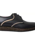 Dolce & Gabbana Black Leather Beige Derby Dress Shoes