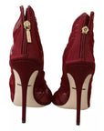 Dolce & Gabbana Red Tulle Ankle Boots Stiletto Heels Shoes
