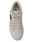 Dolce & Gabbana White Leather Gold Red Heart Sneakers Shoes