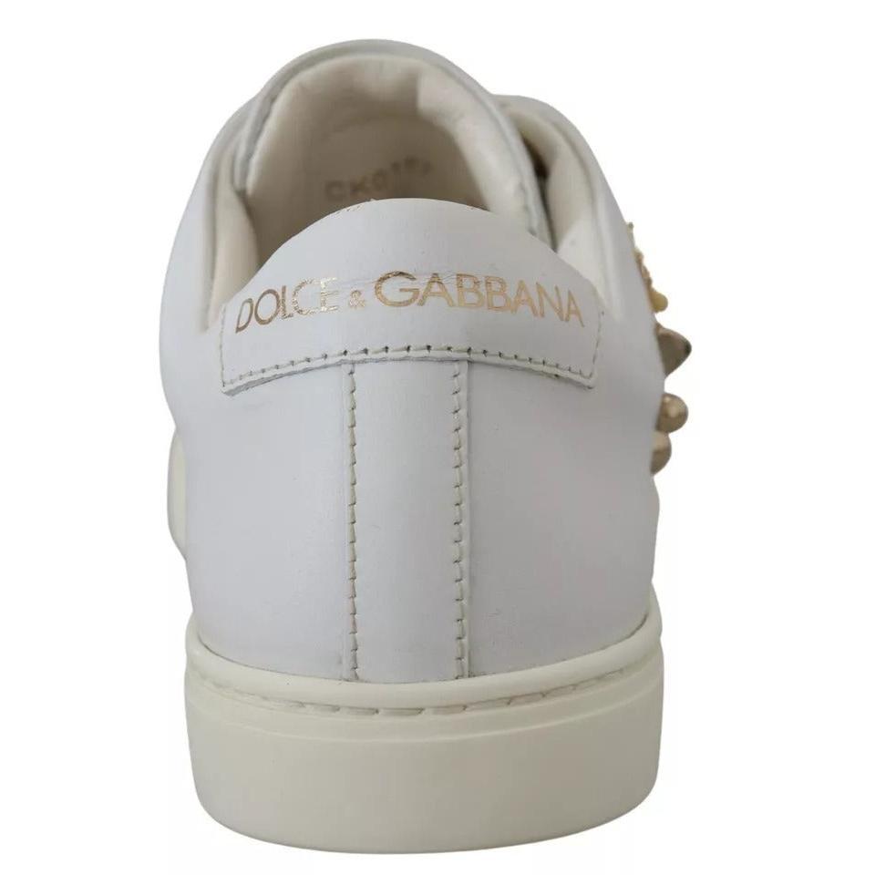 Dolce & Gabbana White Leather Gold Red Heart Sneakers Shoes