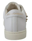 Dolce & Gabbana White Leather Gold Red Heart Sneakers Shoes