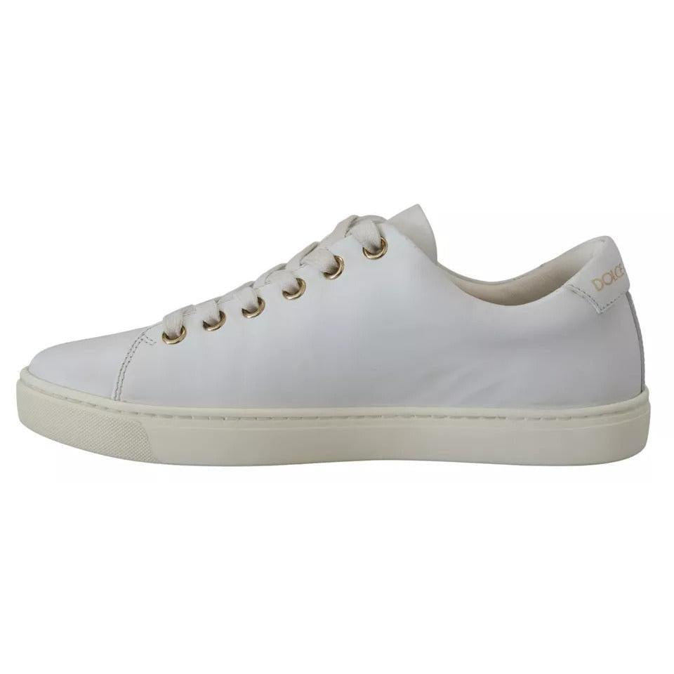 Dolce & Gabbana White Leather Gold Red Heart Sneakers Shoes