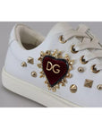 Dolce & Gabbana White Leather Gold Red Heart Sneakers Shoes
