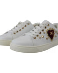 Dolce & Gabbana White Leather Gold Red Heart Sneakers Shoes