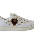 Dolce & Gabbana White Leather Gold Red Heart Sneakers Shoes