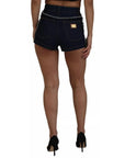 Dolce & Gabbana Blue Denim Stretch Crystal Hot Pants Shorts
