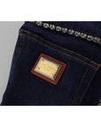 Dolce & Gabbana Blue Denim Stretch Crystal Hot Pants Shorts