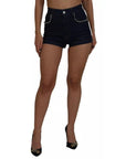 Dolce & Gabbana Blue Denim Stretch Crystal Hot Pants Shorts