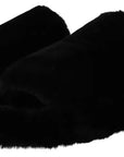 Dolce & Gabbana Black Polyester Faux Fur Mens Flats Sandals Shoes