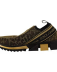 Dolce & Gabbana Gold Glitter Leopard Sorrento Sneakers Shoes
