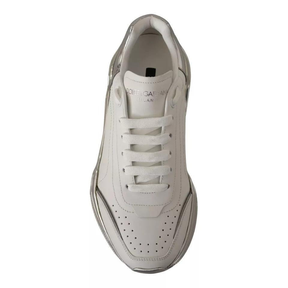 Dolce & Gabbana White Silver Leather Daymaster Sneakers Shoes