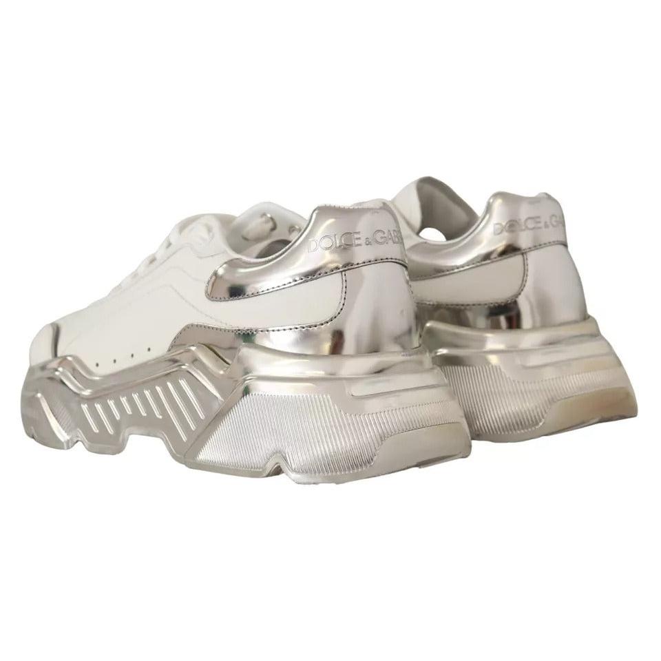 Dolce & Gabbana White Silver Leather Daymaster Sneakers Shoes