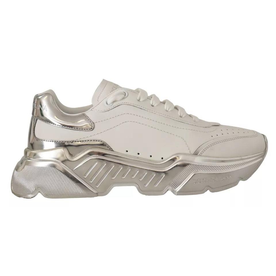 Dolce & Gabbana White Silver Leather Daymaster Sneakers Shoes