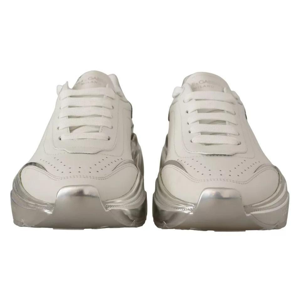 Dolce & Gabbana White Silver Leather Daymaster Sneakers Shoes