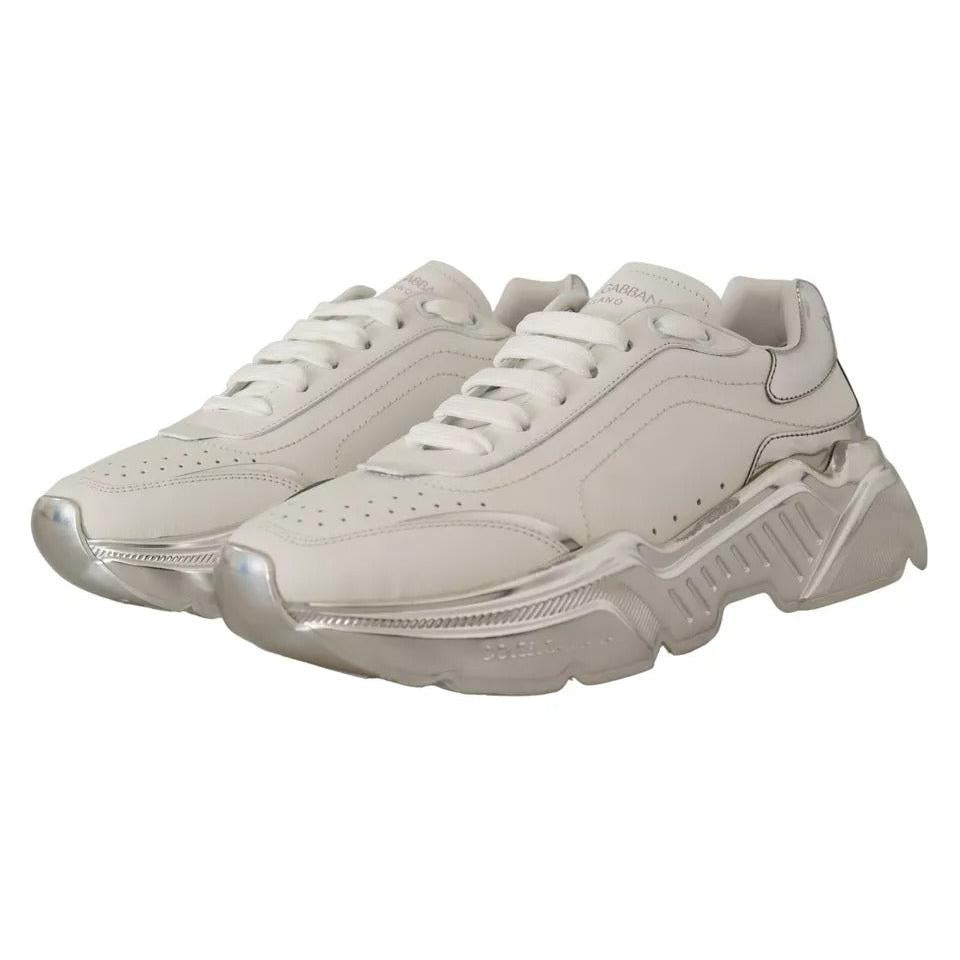 Dolce & Gabbana White Silver Leather Daymaster Sneakers Shoes