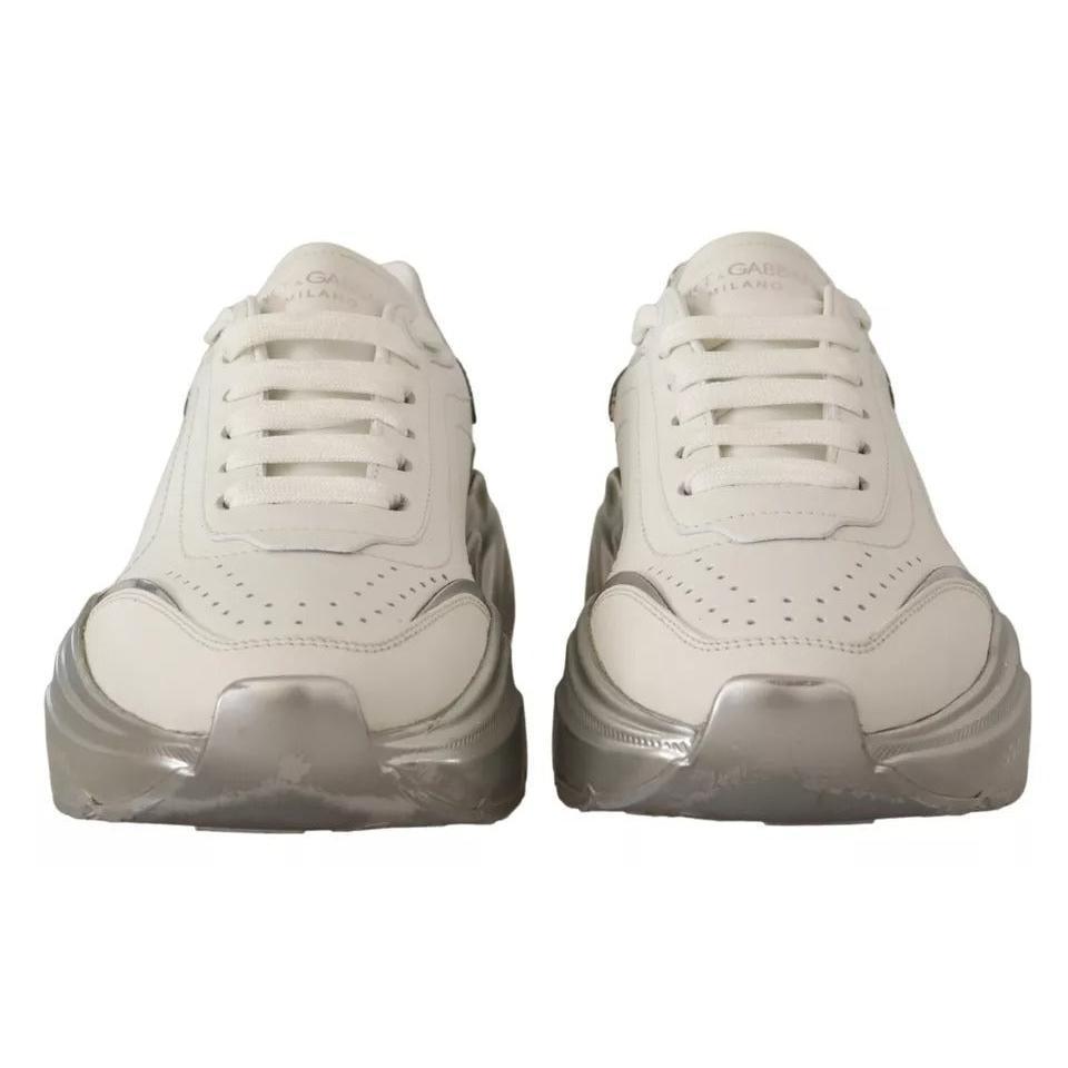 Dolce & Gabbana White Silver Leather Daymaster Sneakers Shoes