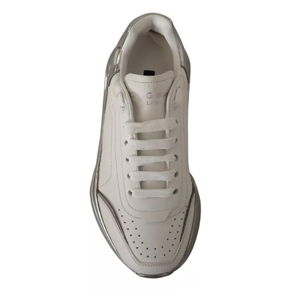 Dolce & Gabbana White Silver Leather Daymaster Sneakers Shoes